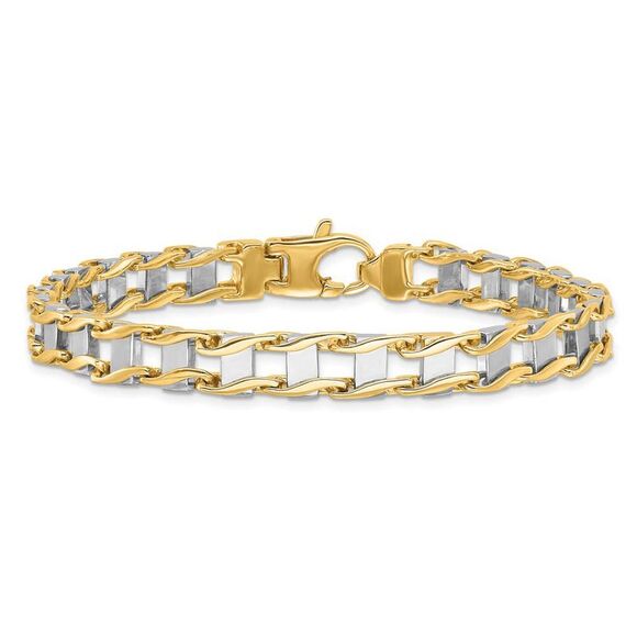 Men's 7.95mm Polished 14k Two Tone Gold Fancy Link Bracelet, 8.5 Inch - Picture 4 of 7